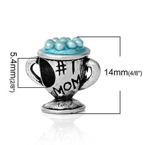 Mothers Day #1 Mom Trohy Charm With Blue Beads for snake chain charm Bracelet - Sexy Sparkles Fashion Jewelry - 3
