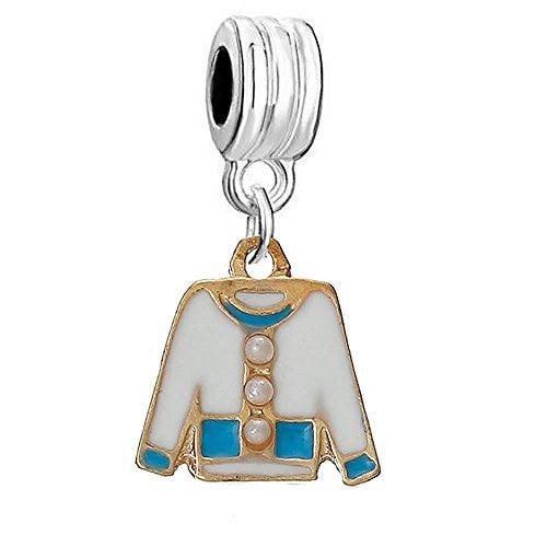 Womens Shirt Jacket Dangle Charm Pendant for European Snake Chain Bracelet (Blue) - Sexy Sparkles Fashion Jewelry