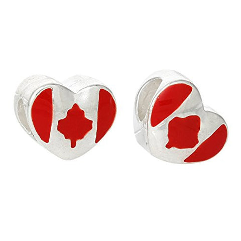 Heart with Canada Flag Pattern Charm Compatible with European Snake Chain Charm Bracelet - Sexy Sparkles Fashion Jewelry - 2