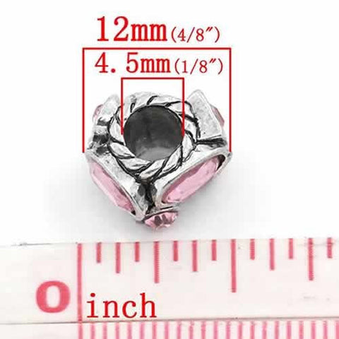 Charm with Round and Oval Rhinestones Charm Bead For Snake Chain Bracelet (Pink) - Sexy Sparkles Fashion Jewelry - 3
