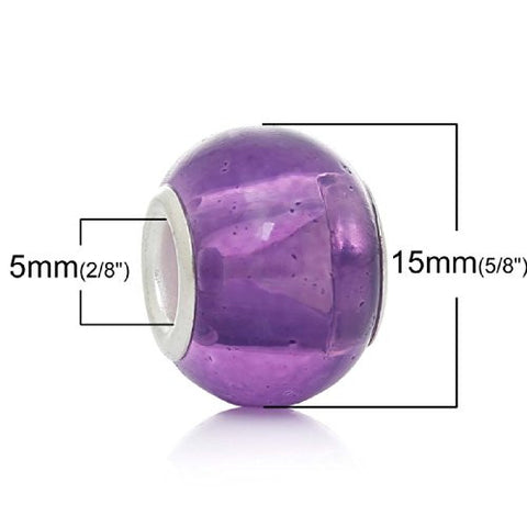 Five (5) Purple -Glass European Murano Lampwork Beads Compatible with European Snake Chain Bracelet - Sexy Sparkles Fashion Jewelry - 2