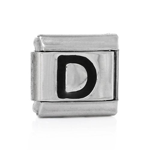 Italian Charm Bracelet Link Square Silver Tone Alphabet Letter (D) - Sexy Sparkles Fashion Jewelry - 1