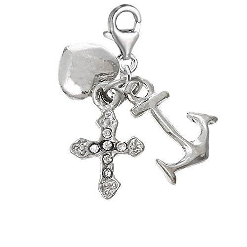 Anchor, Heart, Cross Clip on Charm Pendant for European Jewelry w/ Lobster Clasp