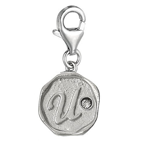 Alphabet U Letter Charm Pendant for European Clip on Charm Jewelry w/ Lobster Clasp