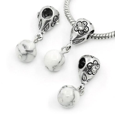 White Dangle Ball with Rhinestones Bead Charm Spacer for Snake Chain Charm Bracelets - Sexy Sparkles Fashion Jewelry - 3
