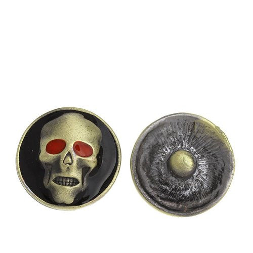 Chunk Snap Buttons Fit Chunk Bracelet Round Antique Bronze Enamel Red Halloween Skull Pattern - Sexy Sparkles Fashion Jewelry - 1