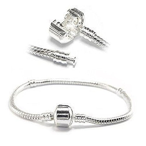 Silver Tone Snake Chain Classic Bead Barrel Clasp Bracelet for Beads Charms (8.5") - Sexy Sparkles Fashion Jewelry - 1