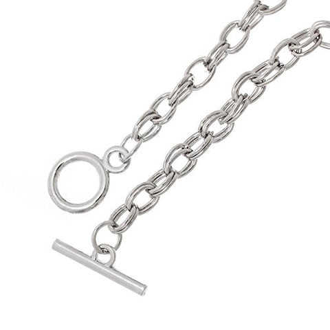 Iron Alloy Double Oval Cable Chain Toggle Clasp Bracelets Silver Tone 20.0cm(7 7/8") - Sexy Sparkles Fashion Jewelry - 2