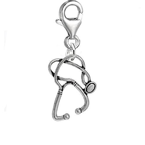 Nurse Thermometer and Stethoscope Charm Clip on for Bracelet Charm Pendant for European Charm Jewelry with Lobster Clasp