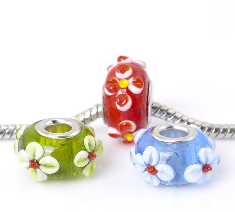 Pack of 10 Flower MIX Lampwork Murano Glass Beads For Snake Chain Charm Bracelet. - Sexy Sparkles Fashion Jewelry - 3