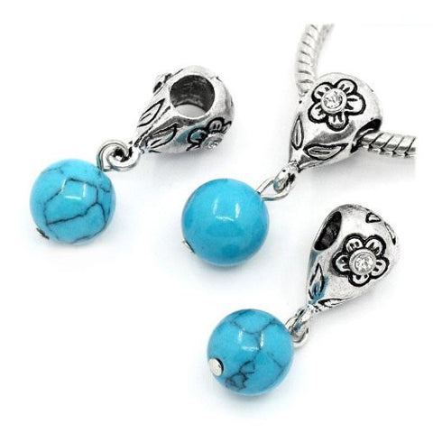 Light Blue Dangle Ball With  Rhinestones European Bead Compatible for Most European Snake Chain Bracelet - Sexy Sparkles Fashion Jewelry - 3
