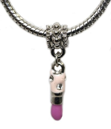 Purple Enamel  Rhinestone Lipstick Dangle Bead European Bead Compatible for Most European Snake Chain Charm Bracelet - Sexy Sparkles Fashion Jewelry