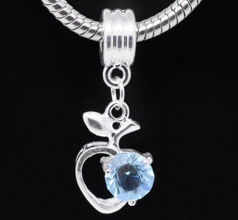 Tourquoise Rhinestone Apple Heart Dangle Bead Compatible for Most European Snake Chain Braceletfor Snake Chain Bracelet - Sexy Sparkles Fashion Jewelry - 2