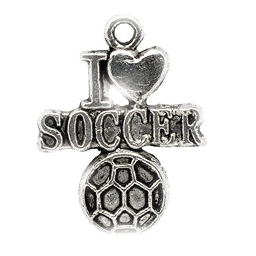 Silver Tone I Love Soccer Charm Pendant for Necklace - Sexy Sparkles Fashion Jewelry - 1