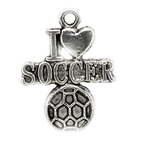 Silver Tone I Love Soccer Charm Pendant for Necklace - Sexy Sparkles Fashion Jewelry - 1