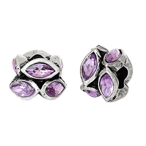 Rhinestone Birthstone w/  Crystal Ovals Charm Bead (February) - Sexy Sparkles Fashion Jewelry - 2