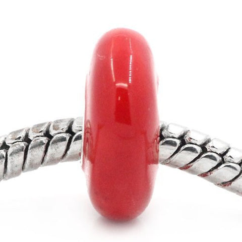 European Charm Beads Flat Round Silver Plated Enamel Red - Sexy Sparkles Fashion Jewelry - 4