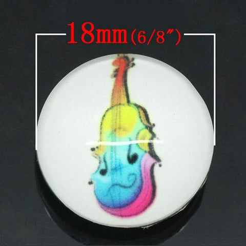 Violin Design Glass Chunk Charm Button Fits Chunk Bracelet 18mm for Noosa Style Chunk Leather Bracelet - Sexy Sparkles Fashion Jewelry - 2