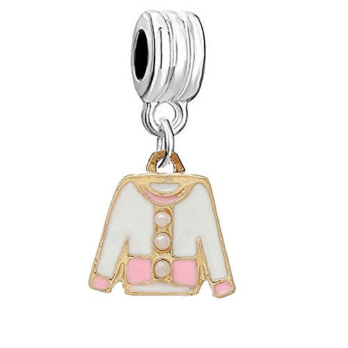 Womens Shirt Jacket Dangle Charm Pendant for European Snake Chain Bracelet (Pink) - Sexy Sparkles Fashion Jewelry