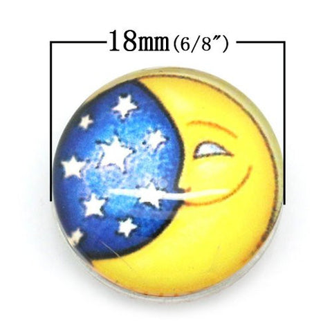 Stars and Moon Design Glass Chunk Charm Button Fits Chunk Bracelet - Sexy Sparkles Fashion Jewelry - 2