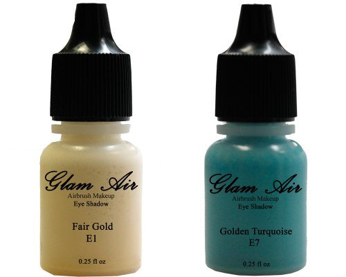 Glam Air Set of Two (2) s-E1 Fair Gold & E7Golden Turquoise  Airbrush Water-based 0.25 Fl. Oz. Bottles of Eyeshadow - Sexy Sparkles Fashion Jewelry - 1