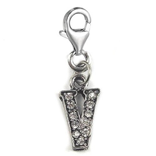 Clip on Letter V Dangle Charm Pendant for European Clip on Charm Jewelry w/ Lobster Clasp - Sexy Sparkles Fashion Jewelry