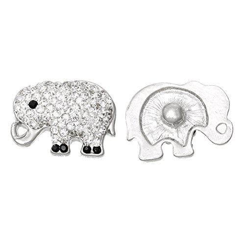 Chunk Snap Jewelry Button Elephant Silver Tone Fit Chunk Bracelet Clear Rhinestone