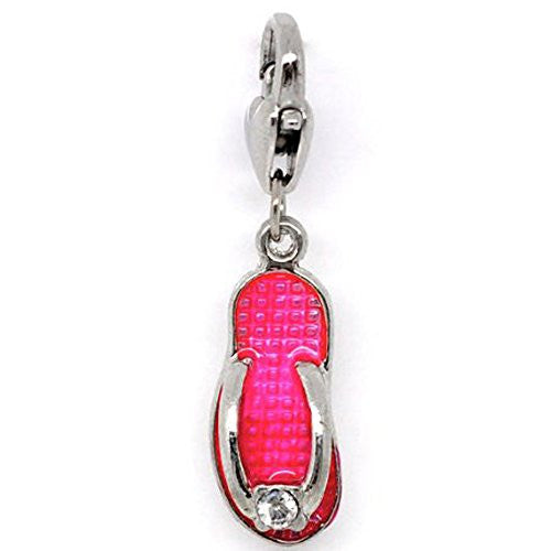 Flip Flop Shoe  Pink Pendant for European Jewelry w/ Lobster Clasp