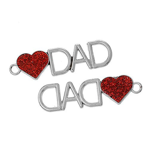 Love Dad with Red Heart Charm Pendant - Sexy Sparkles Fashion Jewelry - 2