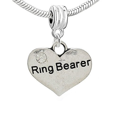 Wedding Groom Heart w/ Crystal Charm  For Snake Chain Bracelet (Ring Bearer) - Sexy Sparkles Fashion Jewelry