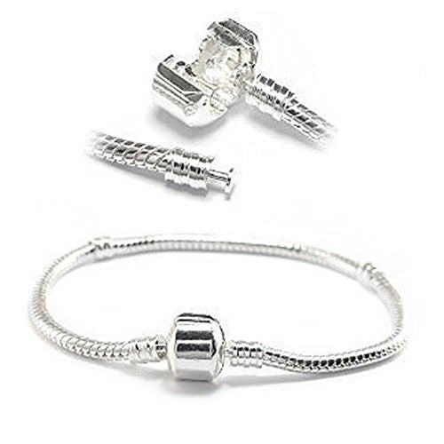 Silver Tone Snake Chain Classic Bead Barrel Clasp Bracelet for Beads Charms (7.0")