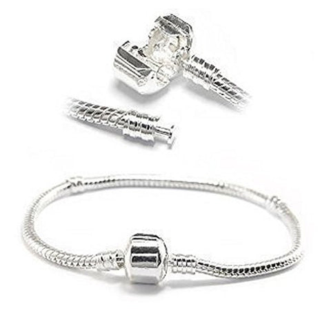 Silver Tone Snake Chain Classic Bead Barrel Clasp Bracelet for Beads Charms (7.0") - Sexy Sparkles Fashion Jewelry - 1