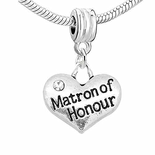 2 Sided Matron of Honour Heart W/ Crystals Charm Bead For Snake Charm Bracelet - Sexy Sparkles Fashion Jewelry
