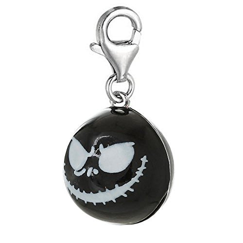 Nightmare Before Christmas Halloween Skull Bell Clip On Pendant for European Charm Jewelry w/ Lobster Clasp