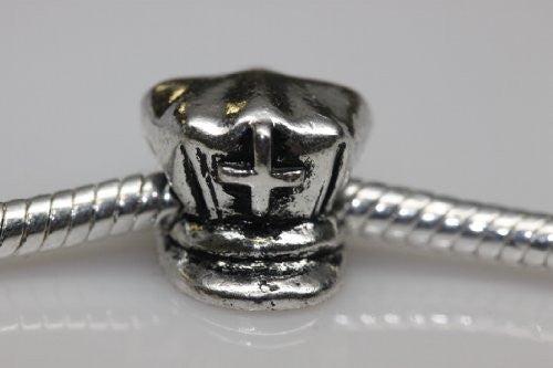 Police Cap with Cross Charm European Bead Compatible for Most European Snake Chain Bracelet