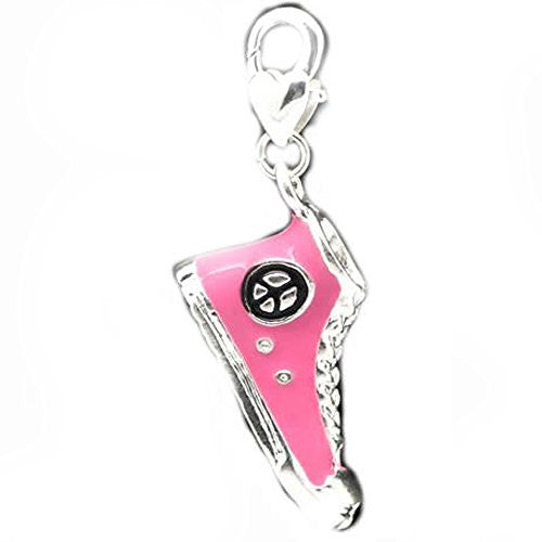 Pink Enamel Converse Shoe Charm Pendant for European Clip on Charm Jewelry w/ Lobster Clasp