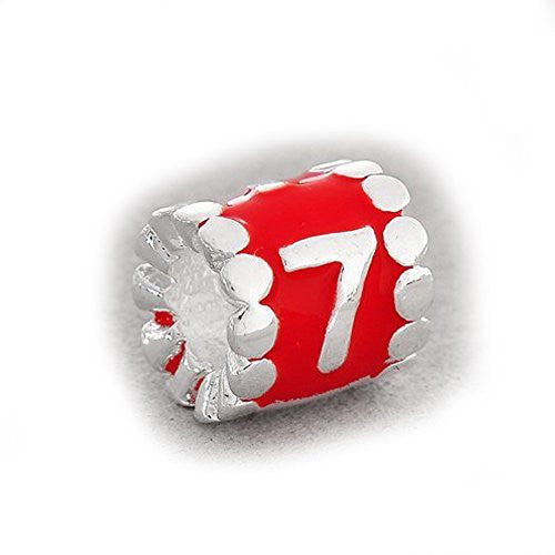 Your Lucky Numbers 7 Red Enamel Number Charm Beads Spacer For Snake Chain Bracelet
