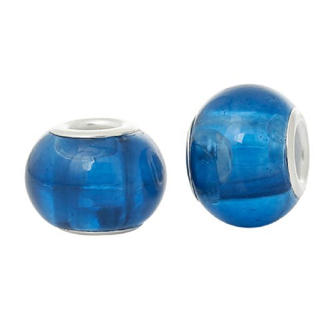 Five (5) Blue Glass European Murano Lampwork Beads Compatible with European Snake Chain Bracelet - Sexy Sparkles Fashion Jewelry - 3