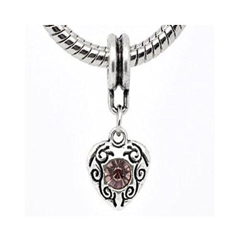 Heart Amethyst Rhinestone February Dangle Bead European Bead Compatible for Most European Snake Chain Bracelet - Sexy Sparkles Fashion Jewelry - 1