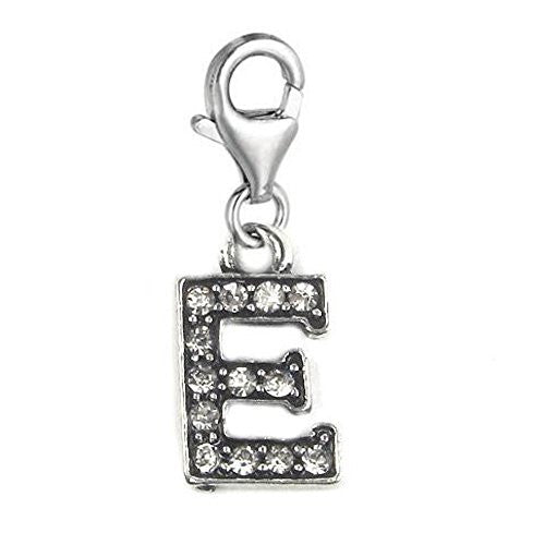 Clip on Letter E Dangle Charm Pendant for European Clip on Charm Jewelry w/ Lobster Clasp