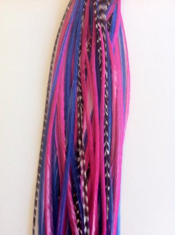 Five Genuine 7-11 Beautiful Long Thin Royal Blue & Hot Pink with Grizzly Feathers for Hair Extension! - Sexy Sparkles Fashion Jewelry - 2