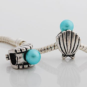 Sea Shell with Blue  Pearl Charm Spacer Beads for Snake Chain Charm Bracelet - Sexy Sparkles Fashion Jewelry - 2