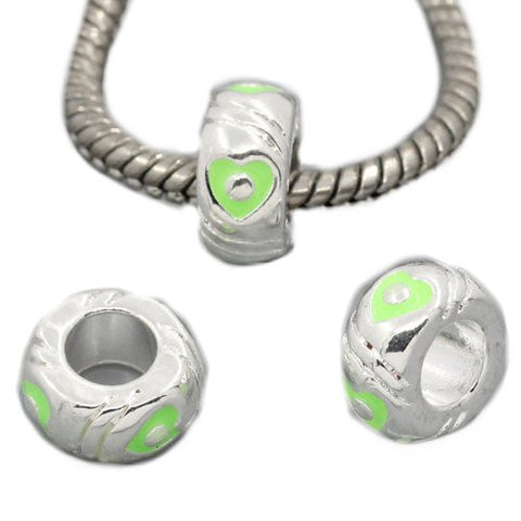 European Charm Beads Silver Plated Heart Carved Enamel Green - Sexy Sparkles Fashion Jewelry - 2