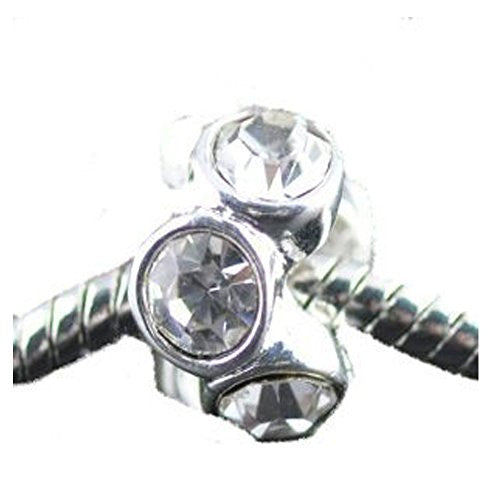 Silver Plated Clear Rhinestone Spacer Beads Fit European Bracelet