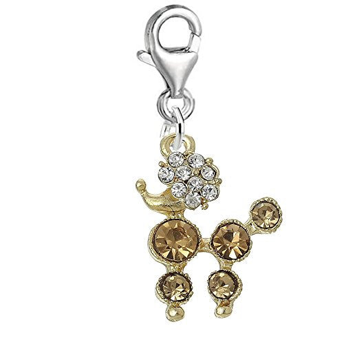 Poodle Dog With Champagne Crystals Clip on Pendant Charm for Bracelet or Necklace - Sexy Sparkles Fashion Jewelry