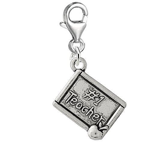 #1 Teacher Clip on Pendant Charm for Bracelet or Necklace - Sexy Sparkles Fashion Jewelry