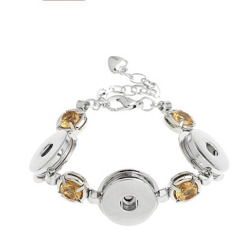 Chunk Lobster Clasp Bracelet Silver Tone Champagne Rhinestone & Extender Chain Fit Snaps Chunk Buttons 16.5cm