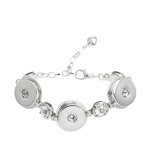 Chunk Lobster Clasp Bracelet Silver Tone Clear Rhinestone & Extender Chain Fit Snaps Chunk Buttons 16.5cm