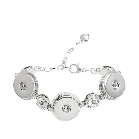 Chunk Lobster Clasp Bracelet Silver Tone Clear Rhinestone & Extender Chain Fit Snaps Chunk Buttons 16.5cm - Sexy Sparkles Fashion Jewelry - 1