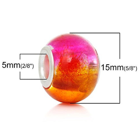 Five (5) Pink & Orange Glass European Murano Lampwork Beads Compatible with European Snake Chain Bracelet - Sexy Sparkles Fashion Jewelry - 2